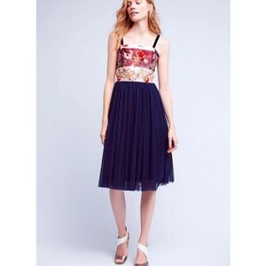 Anthropologie Tulleskirted Blue floral dress, size 0 Moulinette Soeurs